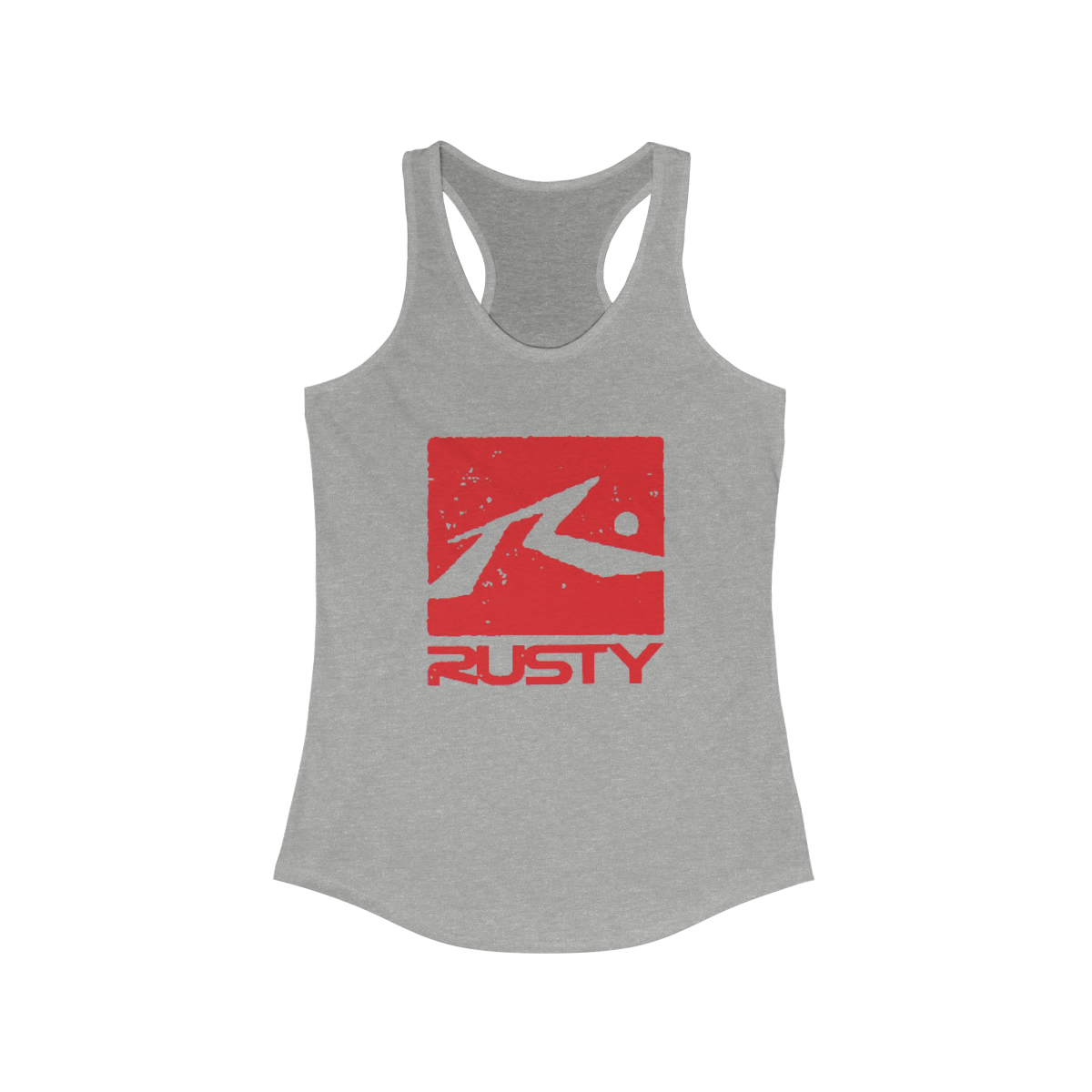 Rusty Surf Logo Printed on a Women's Ideal Racerback Tank