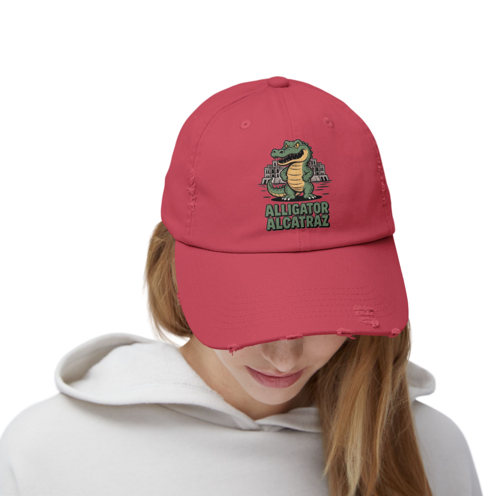 Alligator Alcatraz Distressed Cap for Casual Adventures, Unisex Cap, Trendy Hat, Outdoor Wear, Animal Lover Gift, Fun Accessory - Image 32