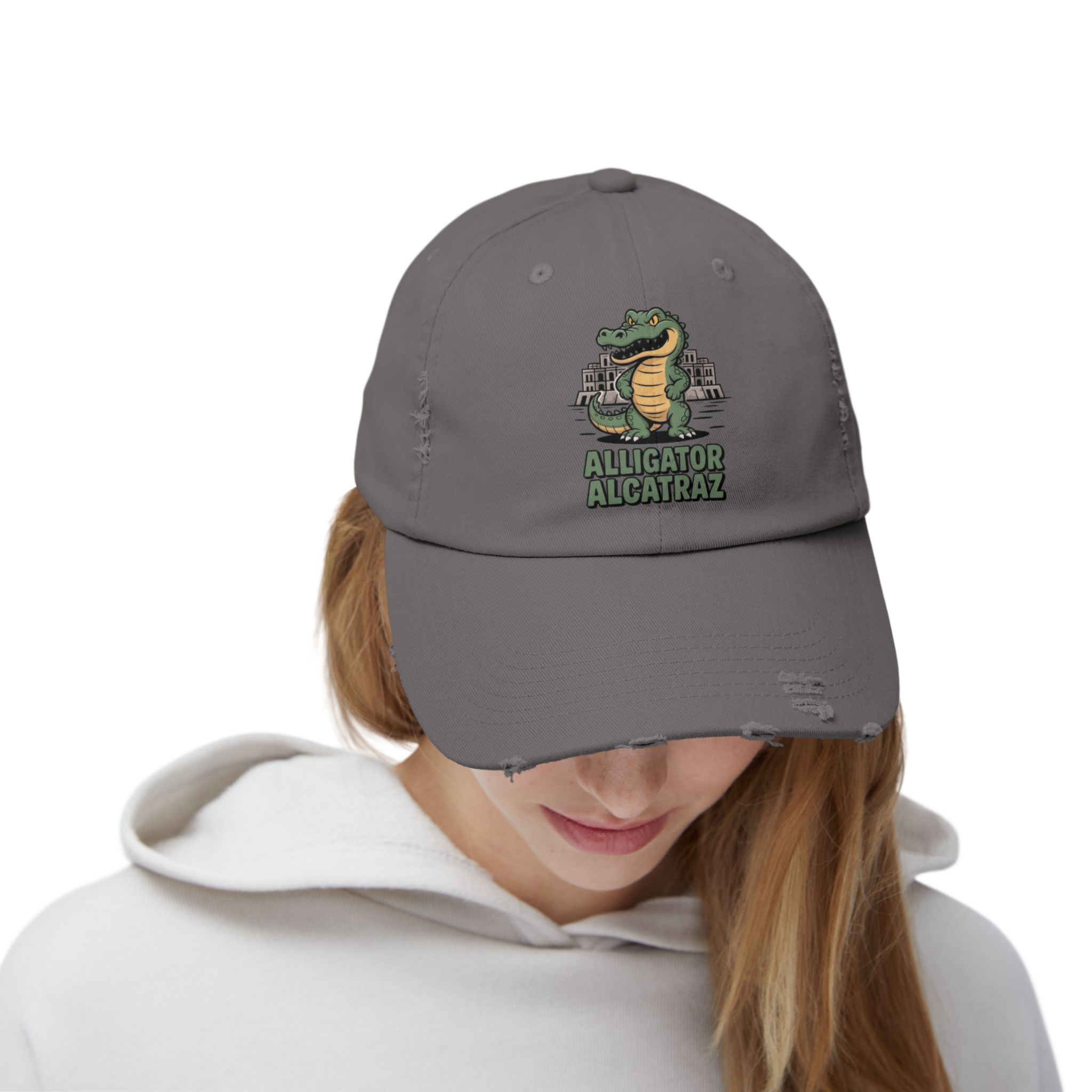 Alligator Alcatraz Distressed Cap for Casual Adventures, Unisex Cap, Trendy Hat, Outdoor Wear, Animal Lover Gift, Fun Accessory - Image 24