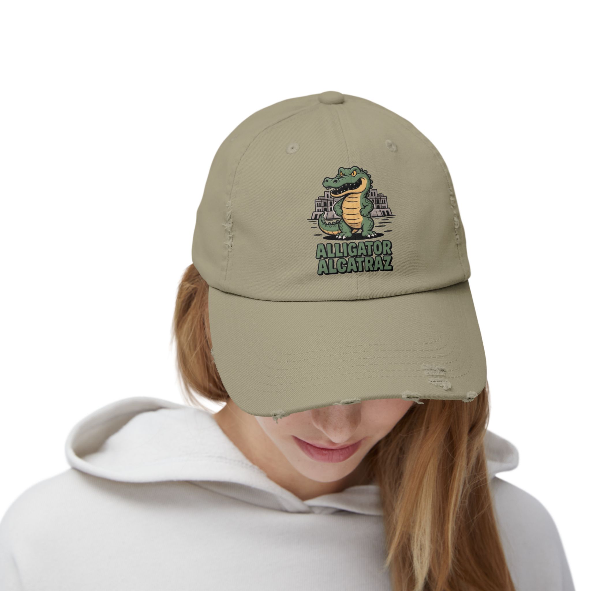 Alligator Alcatraz Distressed Cap for Casual Adventures, Unisex Cap, Trendy Hat, Outdoor Wear, Animal Lover Gift, Fun Accessory - Image 4