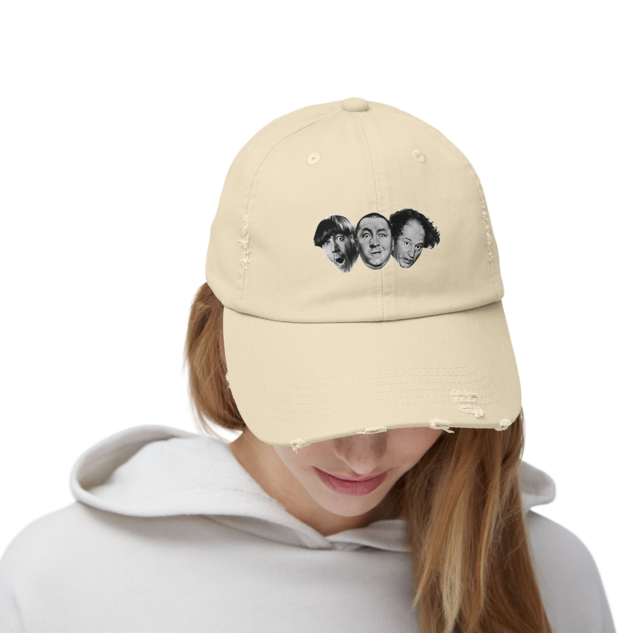 Three Stooges Distressed Cap, Trendy Comedy Cap, Vintage Cap, Gift for Fans, Unisex Hat, Streetwear Accessory - Image 4