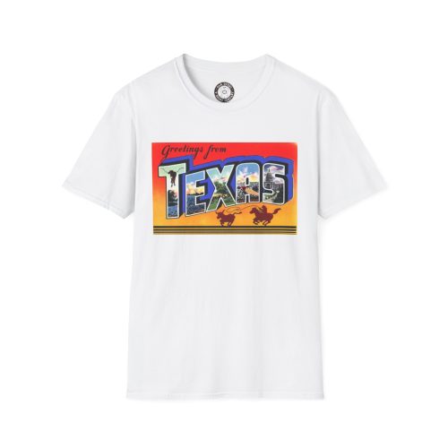 Greetings from Texas Unisex Softstyle T-Shirt, Vintage Texan Tee, Casual Wear, Gift for Travelers, Southern Style Apparel