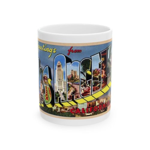 Greetings From Los Angeles Vintage Postcard Printed on a Large Ceramic Mug 11oz